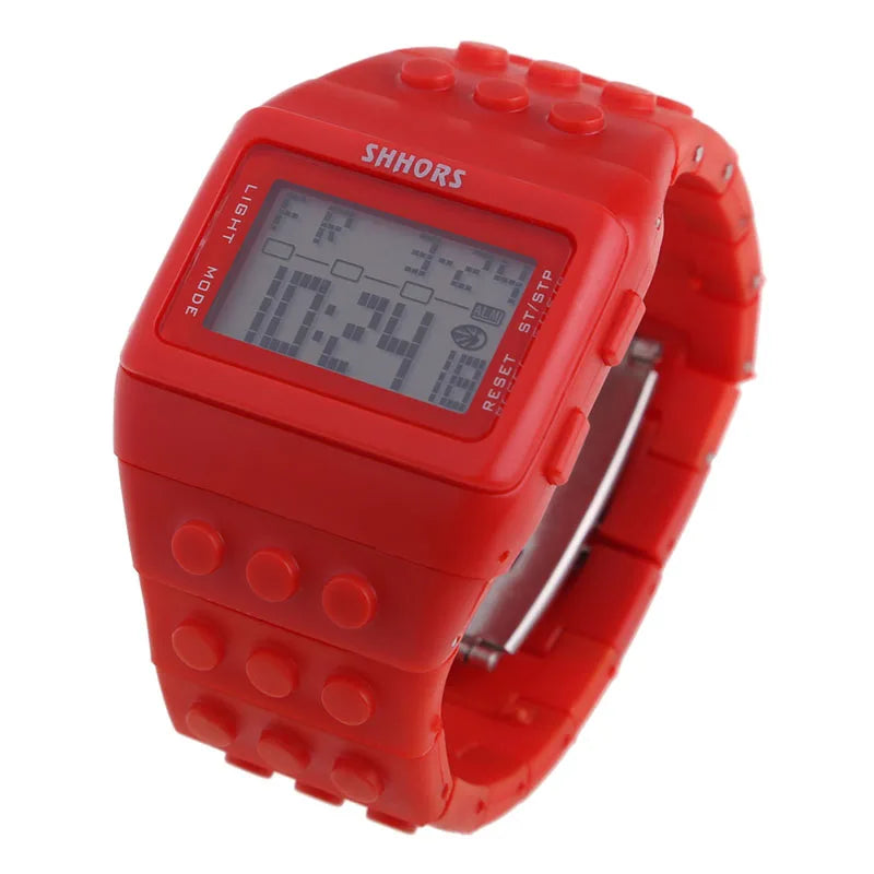 Relojes digitales LED modernos para niños, bloques de construcción coloridos, estilo unisex, deportivos, reloj de pulsera para hombre y mujer, regalo para niños