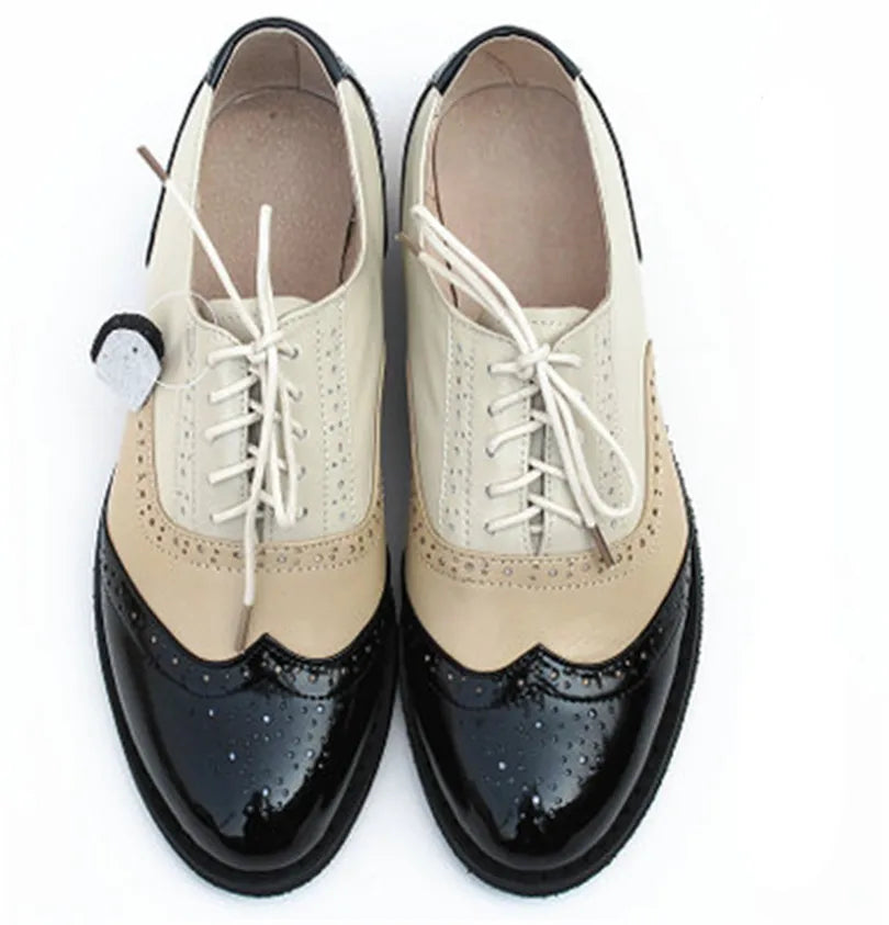 Women's Genuine Natural Leather Oxfords Brogues Elegant Designer Shoes Woman Luxury Comfortable Casual Footwear Loafers