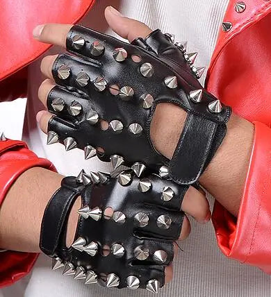 Guante de piel sintética con remaches punk para niños, guante con remaches para baile, rock and roll y jazz, modelo R388