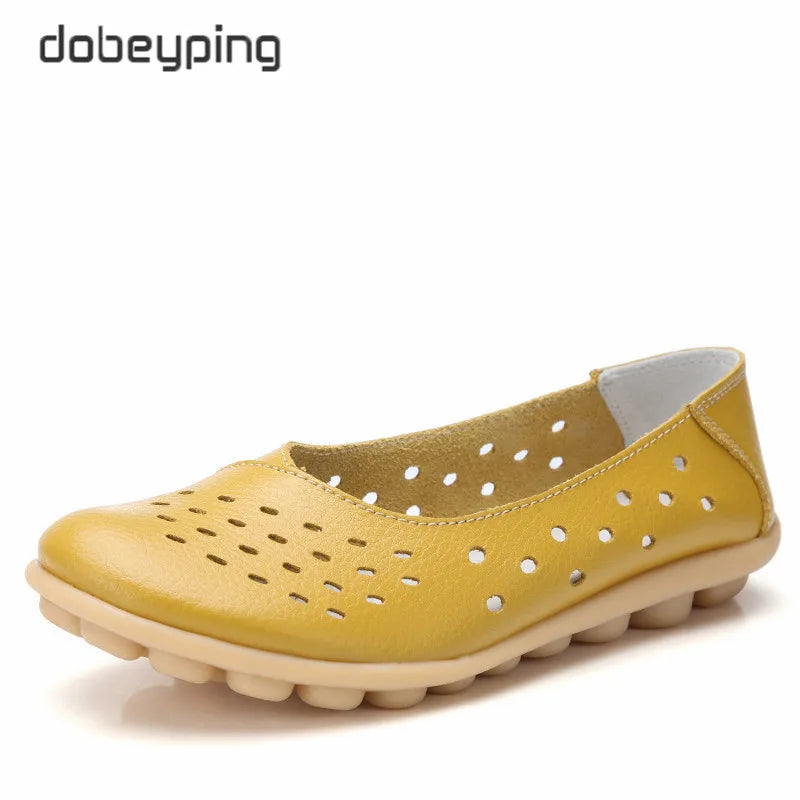 Dobeyping Genuine Leather Women Flats New Cut-Outs Summer Shoes Woman Hollow Women's Loafers Female Solid Shoe Large Size 35-44