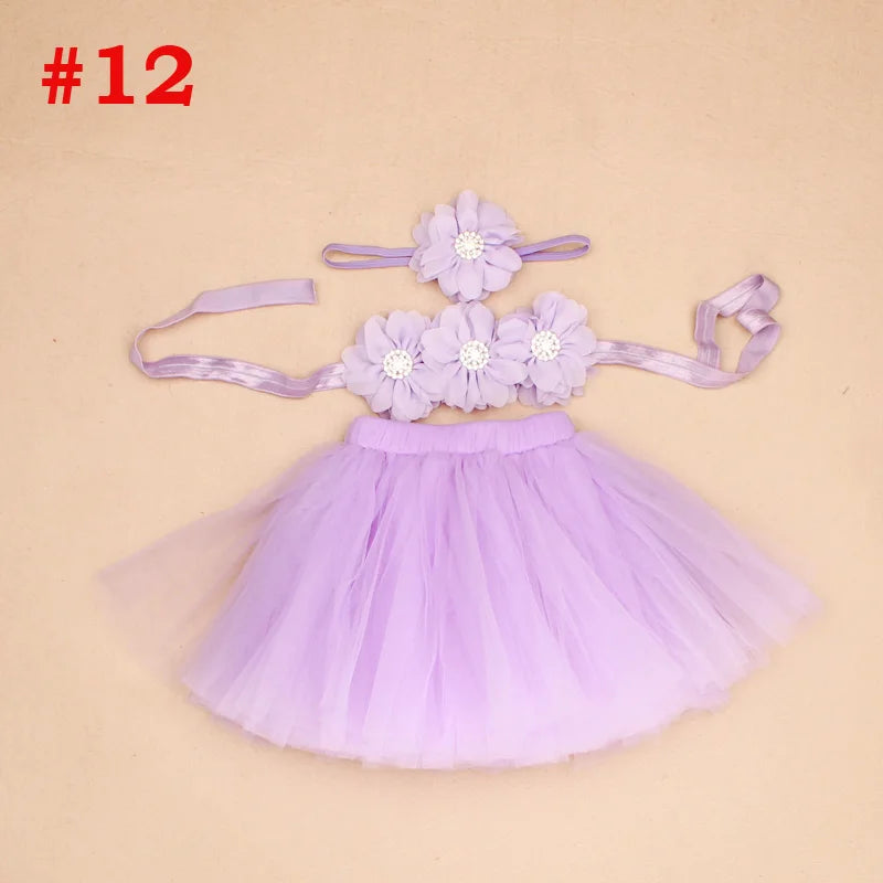New Princess Baby Tutu Skirt With Matching Flower Headband and Bra Top Little Girl Tutus Photo Props Costume Outfit TS067