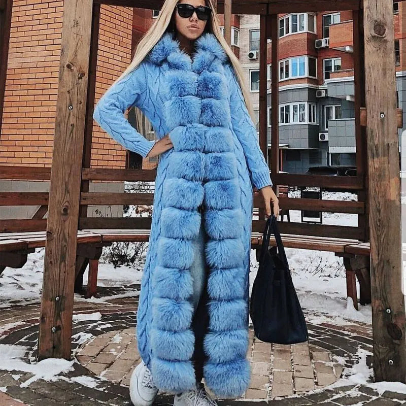 Fur Sweater Natural Fur Sweater Long 120-125cm Length Fur Cardigan