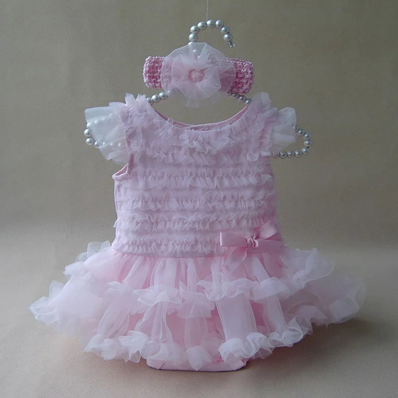 Newborn Baby Girl Dress Summer Girls Baptism Party Dress & Headband Short Sleeves Infant Dresses Girls Clothing