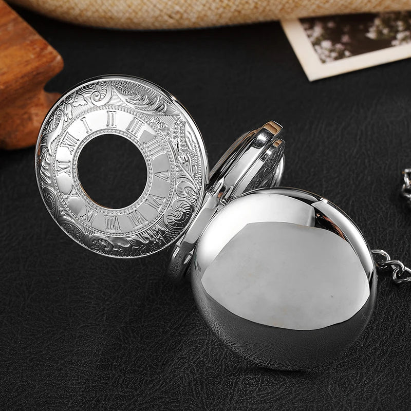 Reloj de bolsillo mecánico para hombre, estilo vintage, con caja de doble apertura, esfera con números romanos, cuerda manual y cadena con pasador, ideal para regalo.
