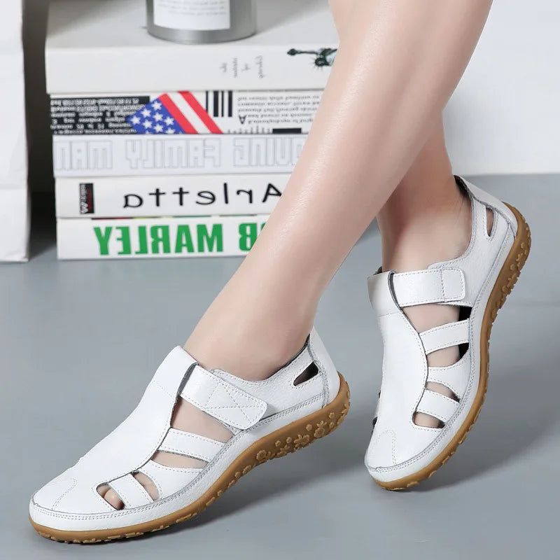 Split Leather Flat Sandals Women Fashion Summer Shoes Anti-Slip Soft Sole Ladies Gladiator Sandal Breathable Sandalias SH031502