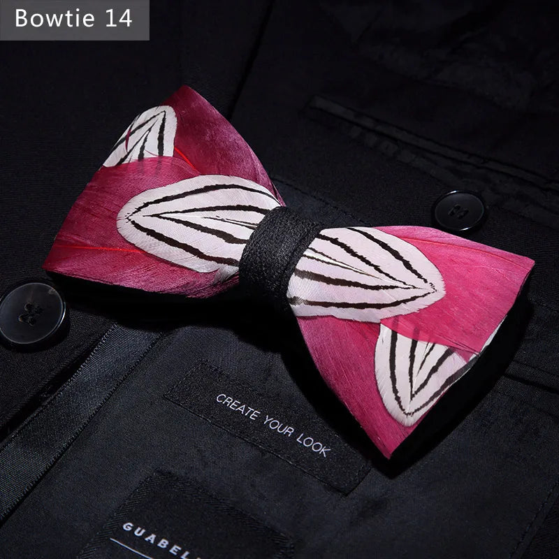 Nuevo set de regalo de pajarita de plumas hecha a mano para hombre, con broche, accesorios de fiesta y boda, regalo para el Día del Padre
