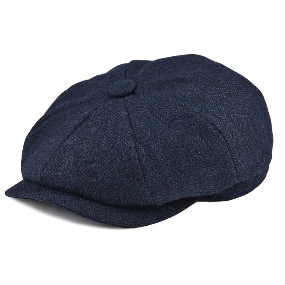 BOTVELA Wełniana czapka typu newsboy w jodełkę, męska i damska, czapka Gatsby w stylu retro, 8-panelowa czapka typu driver, czarna, brązowa, zielona, granatowa, kawowa