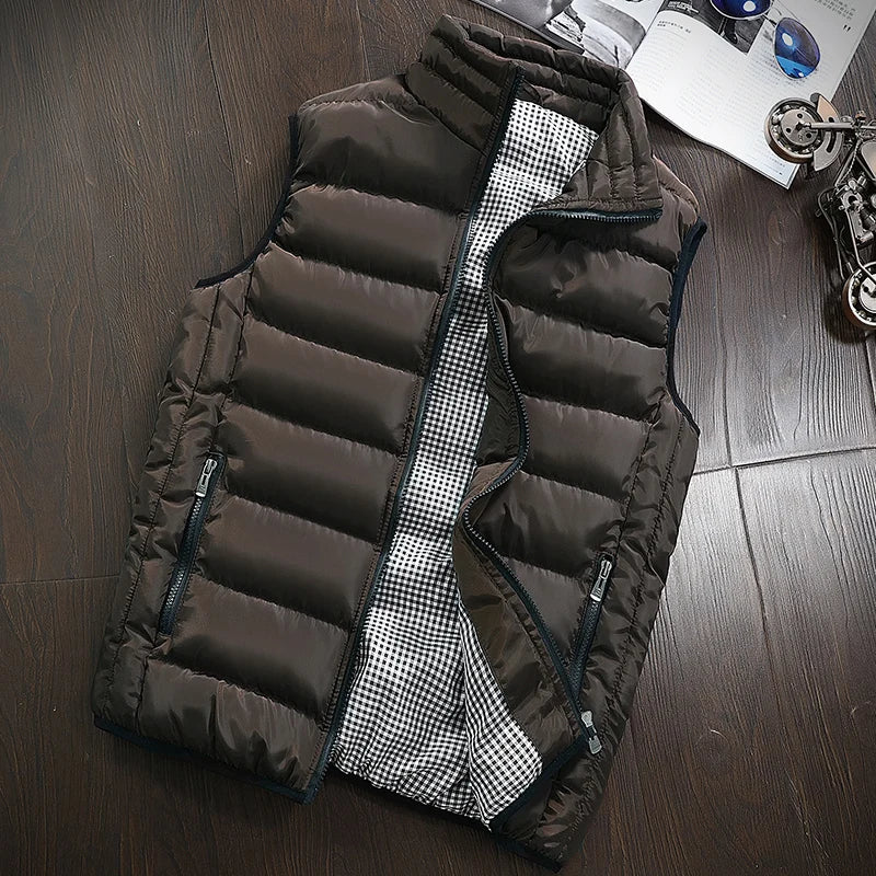 Chaleco de marca para hombre, nueva chaqueta sin mangas cálida de otoño, chaleco informal de invierno para hombre, chaleco de talla grande para hombre