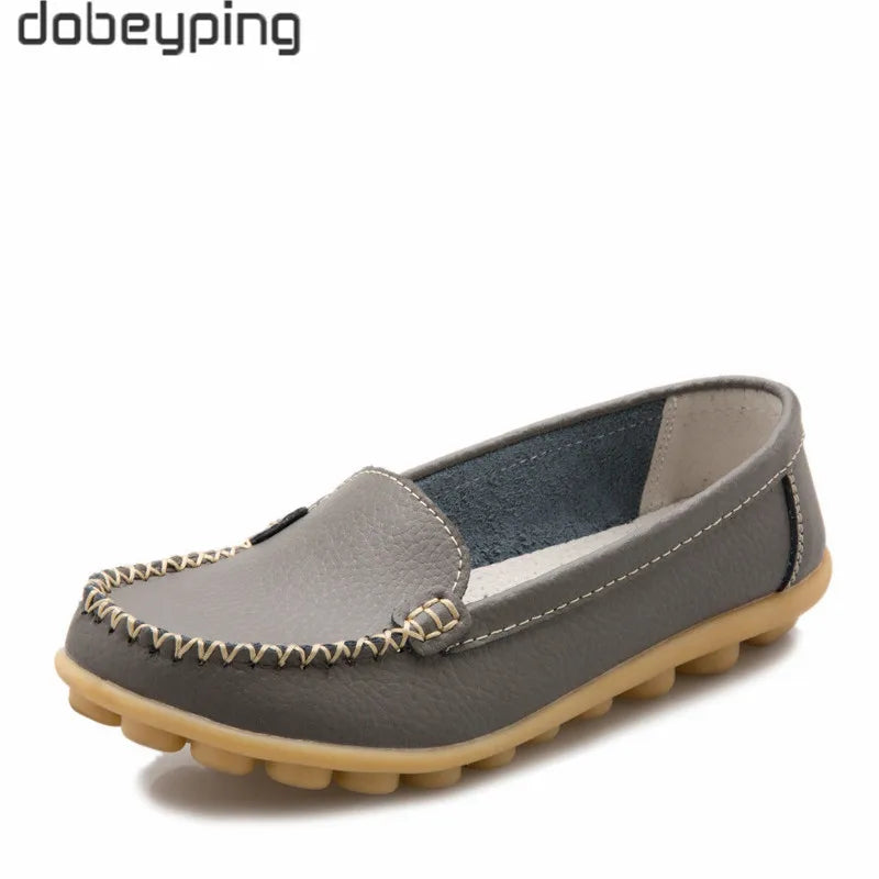 Dobeyping New Spring Autumn Shoes Woman Genuine Leather Women Flats Slip on Women Loafers Moccasins Female Shoe Plus Size 35-44