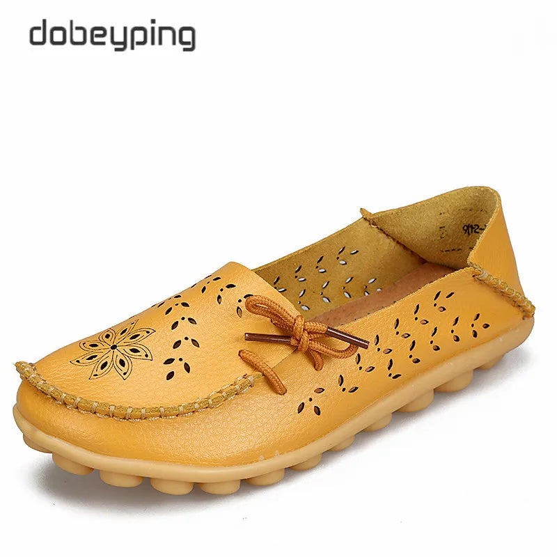 Women's Casual Shoes Genuine Leather Woman Loafers Slip-On Female Flats Moccasins Ladies Driving Shoe Cut-Outs Mother Footwear