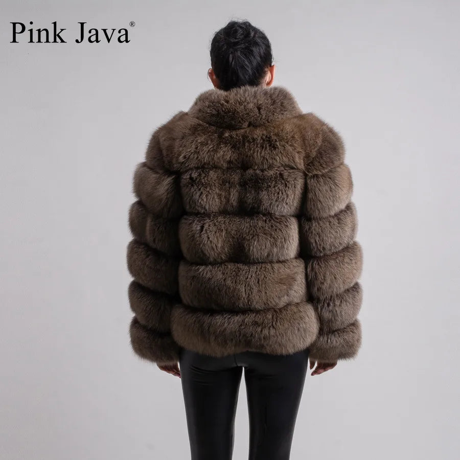 Pink Java QC8139 New Arrival Women Winter Thick Fur Coat Real Fox Fur Jacket High Quality Fox Coat Stand Collar Outfit Luxury
