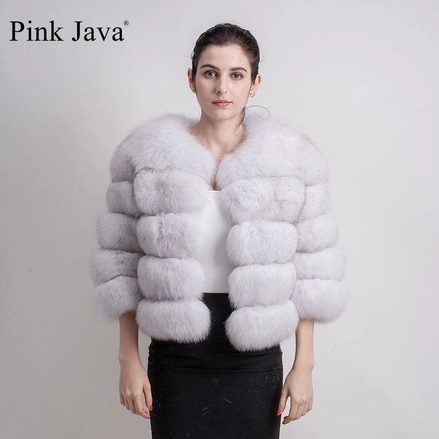 Pink Java QC1801 FREE SHIPPING Real Fox Fur Coat Women Winter Thick Fur Jacket Short Fur Coat Wholesale Genuine Fox Short Sleeve