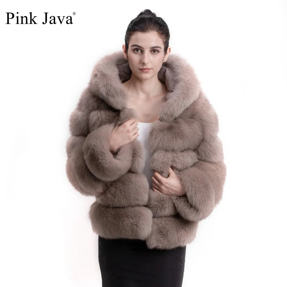 Pink Java QC8143 New Arrival Women Coat Winter Real Fox Fur Coats Hood Jacket Natural Fur Clothes Hot Sale High Quality