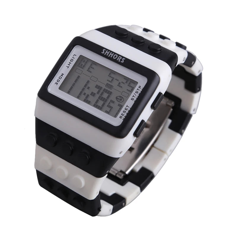 Relojes digitales LED modernos para niños, bloques de construcción coloridos, estilo unisex, deportivos, reloj de pulsera para hombre y mujer, regalo para niños