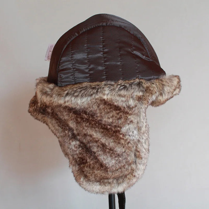Winter Ushanka Hat Men Women's Pilot Aviator Trapper Hat Faux Fur  PU Leather Snow Cap With Ear Flaps