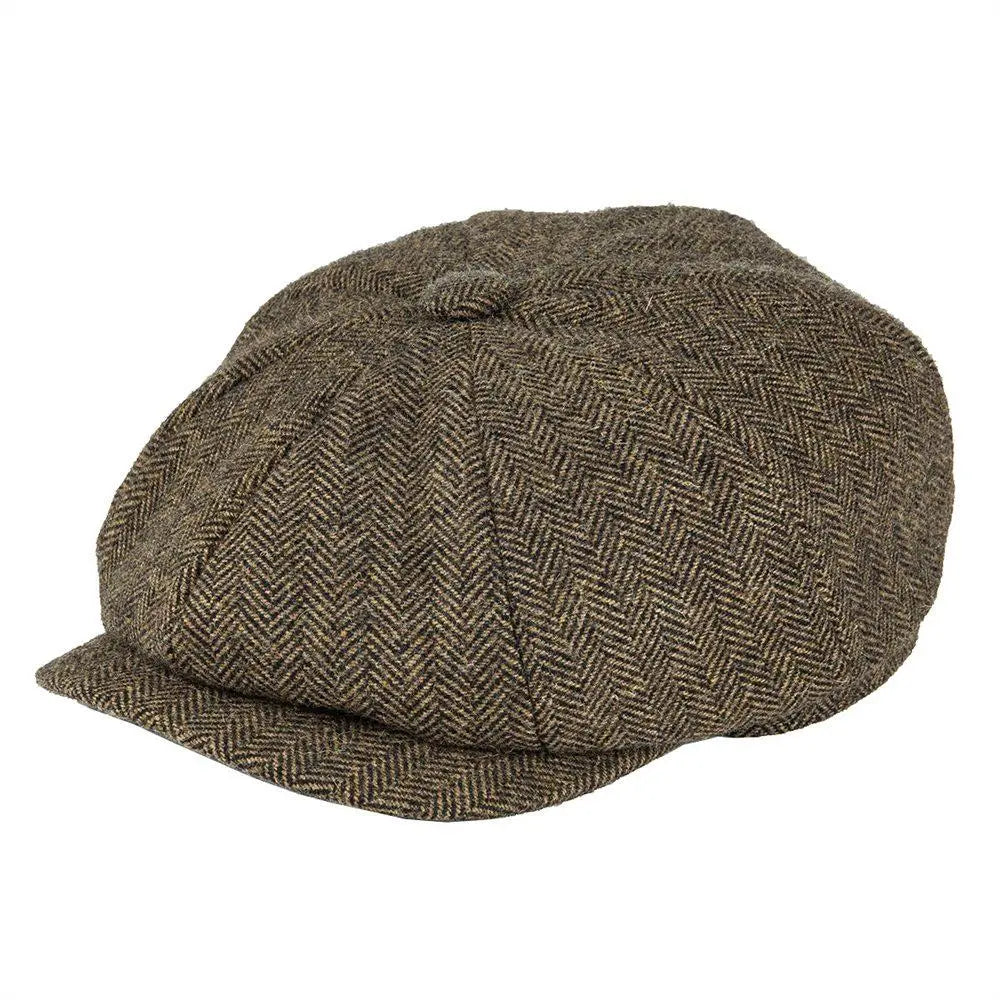 BOTVELA Wełniana czapka typu newsboy w jodełkę, męska i damska, czapka Gatsby w stylu retro, 8-panelowa czapka typu driver, czarna, brązowa, zielona, granatowa, kawowa
