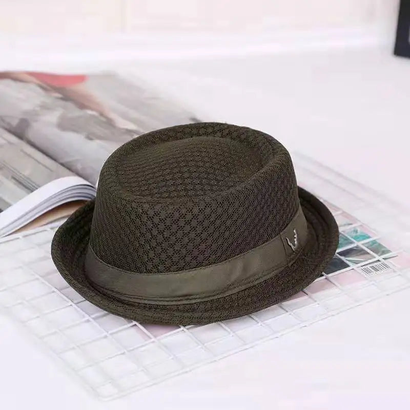 England Jazz Hat Breathable Mesh Flat Hat  Visor Straw Hat Beach Hat Retro Cap Foldable Cap Sun Hat Casual Panama Hat