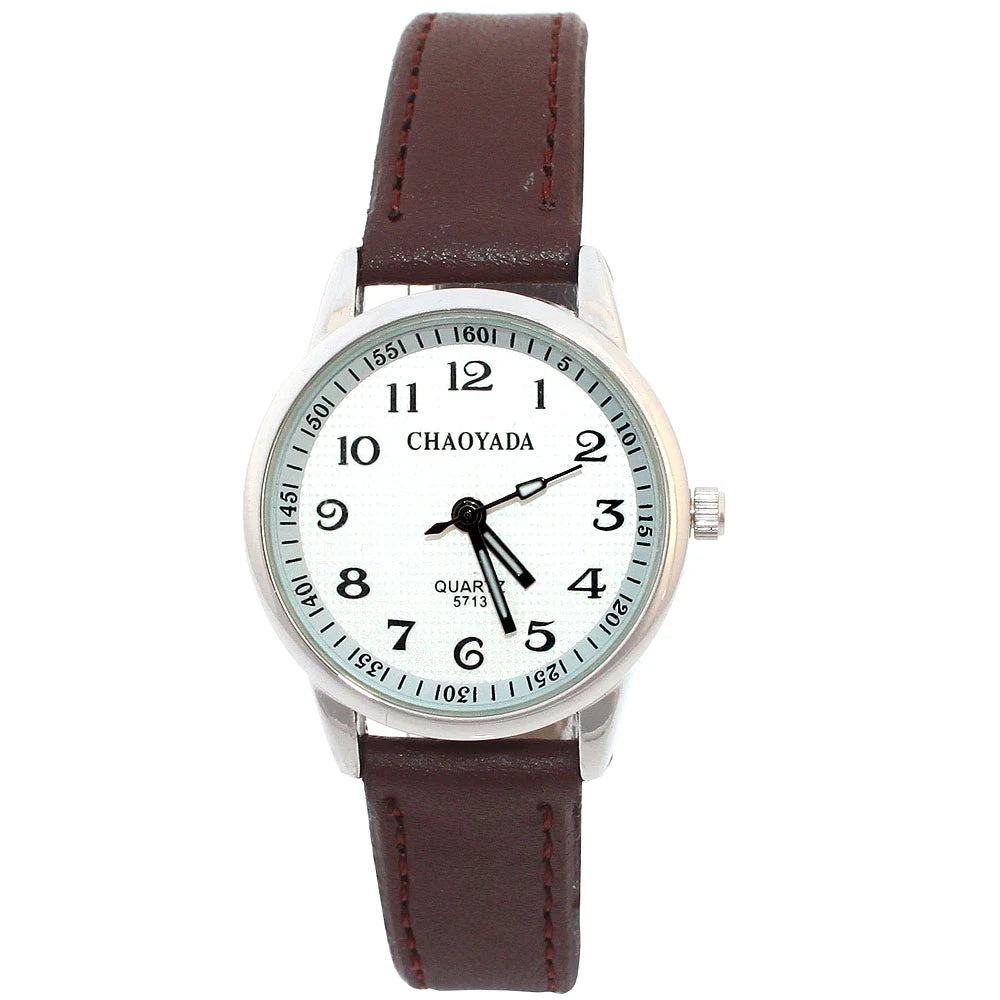 Reloj infantil Chaoyada para niña con correa de piel, reloj de cuarzo para estudiantes, ideal para aprender la hora, regalo casual de moda para niños.