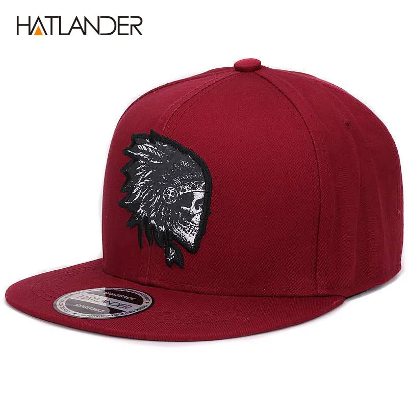 [HATLANDER]Embroidery Skull Baseball Caps Hats Hip Hop Snapbacks Flat Brim Bones Gorra Sports Snapback Caps for Men Women Unisex