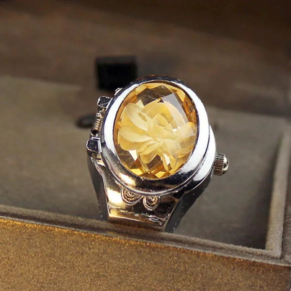 Fashion Women Ring Watch Elliptical Stereo Flower Ladies Clamshell Watches Adjustable Rings Quartz Watches Gifts for Women Ring