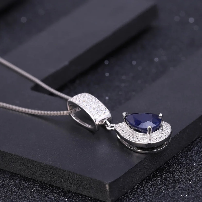 GEM'S BALLET 925 Sterling Silver Jewelry 1.29Ct Natural Blue Sapphire Gemstone Elegant Pendant Necklace for Women Fine Jewelry