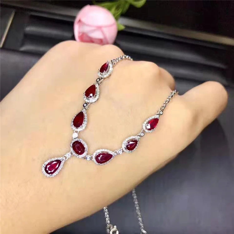 Collar de oro con dije de rubí natural de 3.5 quilates sin calentar, joyería de lujo para mujer, boda