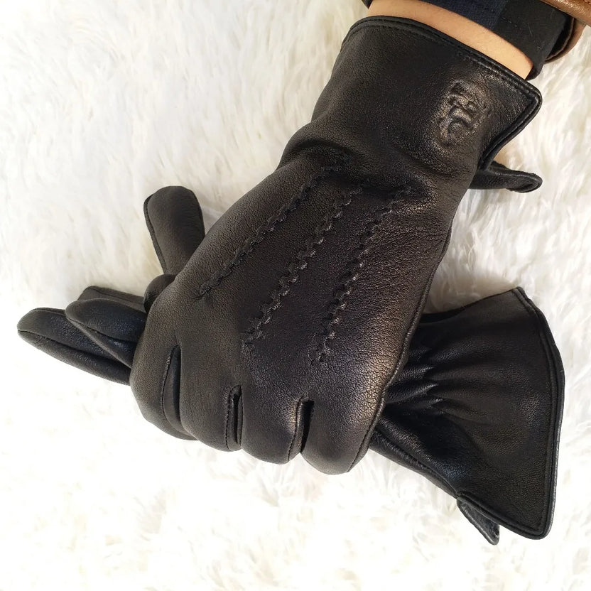 New Men's 100% Sheepskin Gloves, Deer Skin Pattern Design, Warm and Soft Men's Leather Gloves, Men's Mittens With Plush Lining
