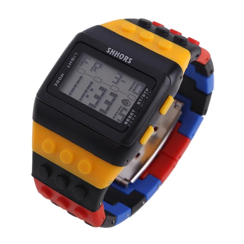 Relojes digitales LED modernos para niños, bloques de construcción coloridos, estilo unisex, deportivos, reloj de pulsera para hombre y mujer, regalo para niños