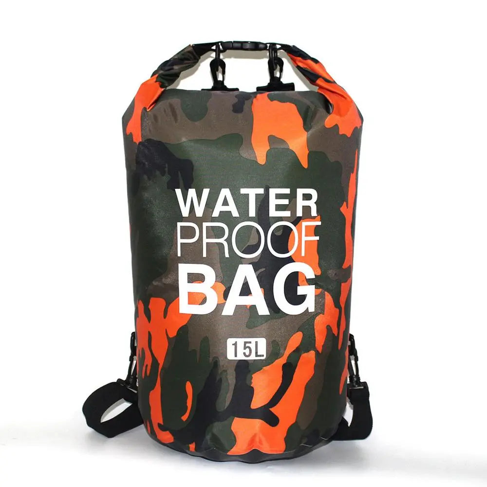 Mochila impermeable de camuflaje de PVC, bolsa portátil para deportes al aire libre, rafting, barranquismo, natación, bolsa seca tipo cubo de 2L 5L 10L 15L 20L 30L