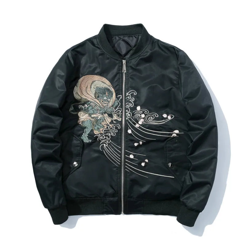 Chaqueta bomber para hombre, de invierno, con bordado anime, estilo piloto, estilo Harajuku, ropa urbana japonesa, chaqueta de béisbol, gruesa, cálida, juvenil, casual, nueva