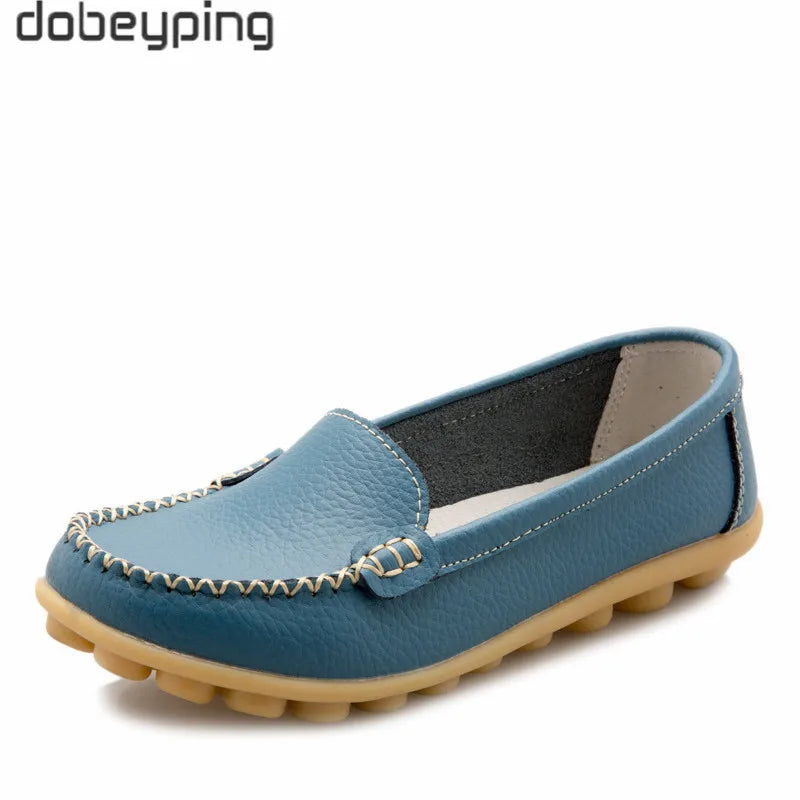 Dobeyping New Spring Autumn Shoes Woman Genuine Leather Women Flats Slip on Women Loafers Moccasins Female Shoe Plus Size 35-44