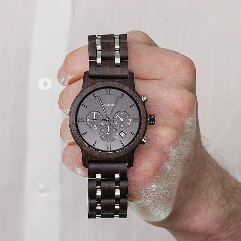 BOBO BIRD Luxury Watch Men Metal Wooden Chronograph Man's Quartz Wristwatch Male Auto Date Clock Armbanduhr Custom Logo Dropship