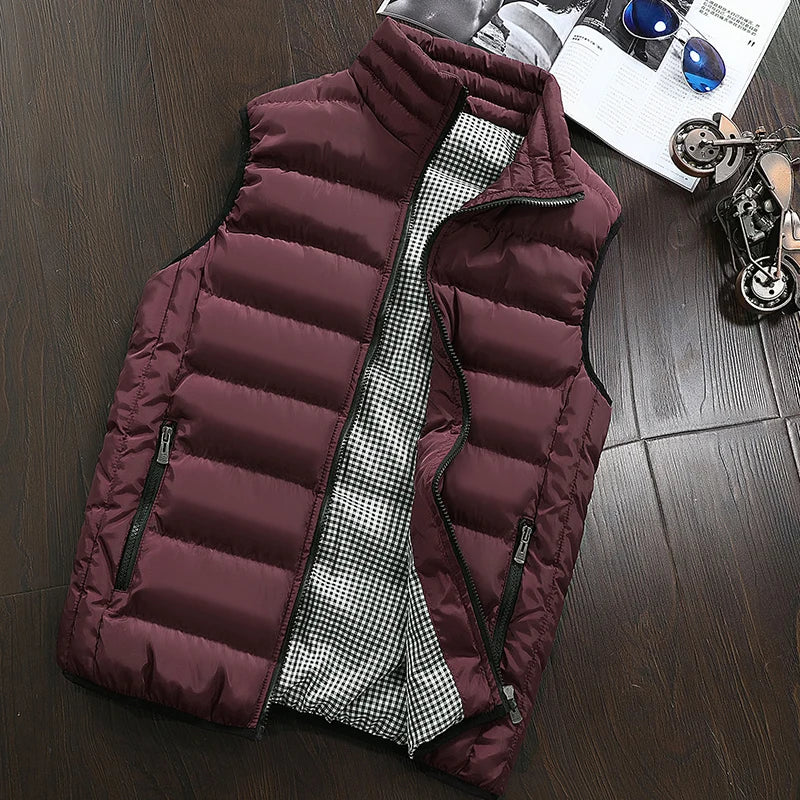 Chaleco de marca para hombre, nueva chaqueta sin mangas cálida de otoño, chaleco informal de invierno para hombre, chaleco de talla grande para hombre