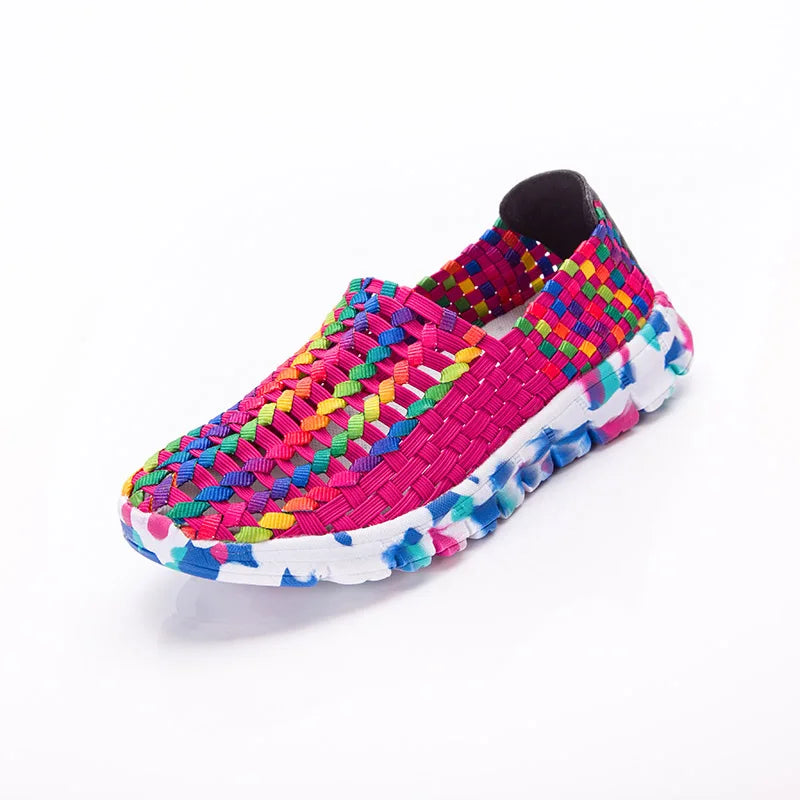 Women Shoes Summer Flats Female Loafers Women Casual Flat Woven Shoe Breathable Sneakers Slip on Colorful Mujer Plus Size 41