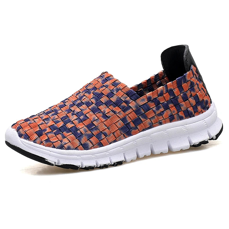 Women Flats Summer Casual Shoes Breathable Sneakers Female Woven Walking Shoes Slip on Ladies Loafers Handmade Big Size 35-44