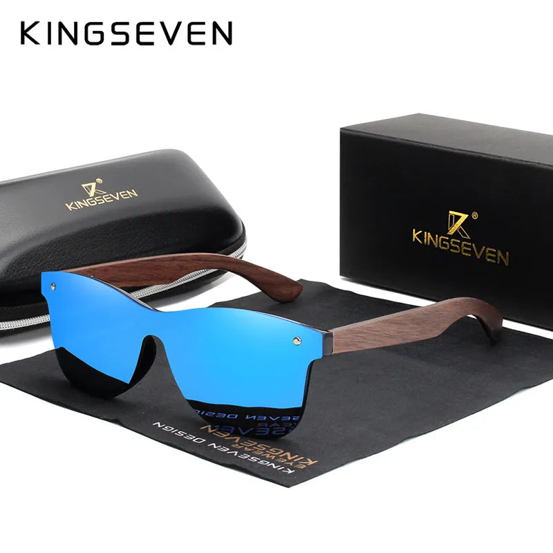 KINGSEVEN 2024 Luksusowe okulary przeciwsłoneczne z drewna orzechowego, polaryzacyjne, designerskie, bezoprawkowe, lustrzane, kwadratowe, damskie/męskie