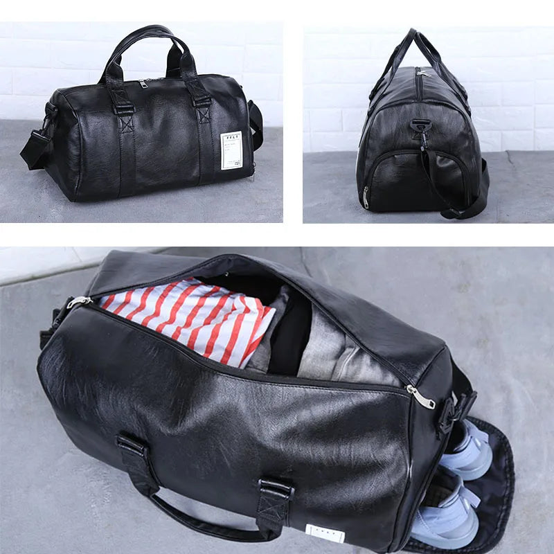 Sporttasche aus Leder Trainingstasche mit Nassfach für Herren, für Schuhe Fitness Yoga Reisegepäck Umhängetasche Sportbeutel XA512WD
