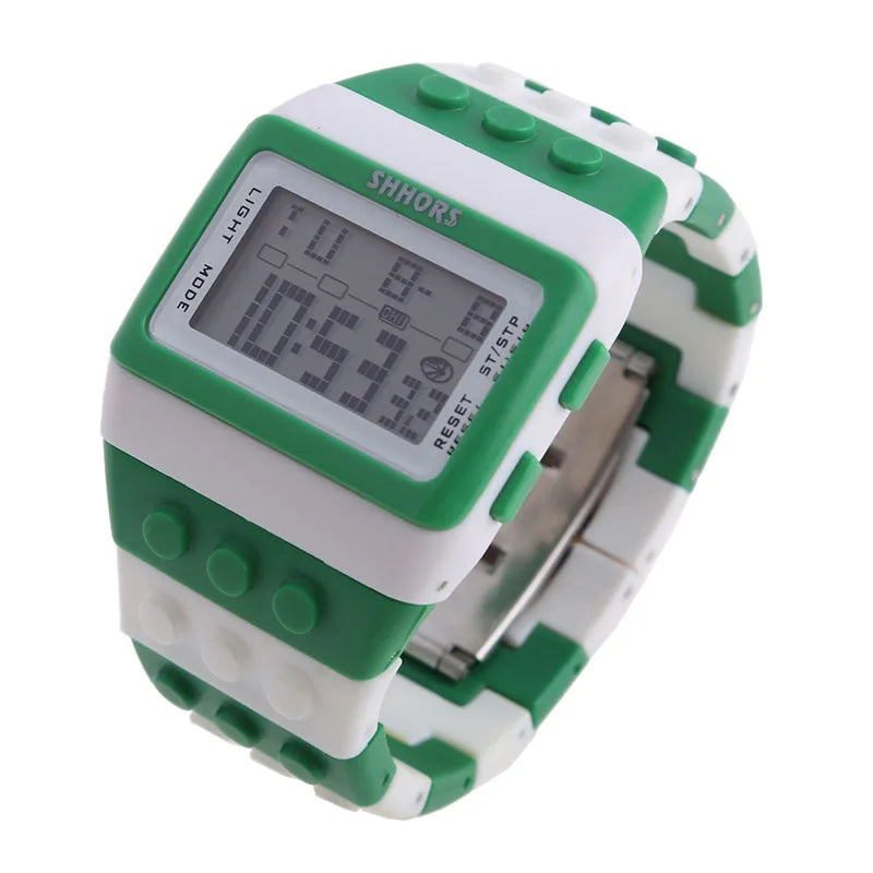 Relojes digitales LED modernos para niños, bloques de construcción coloridos, estilo unisex, deportivos, reloj de pulsera para hombre y mujer, regalo para niños