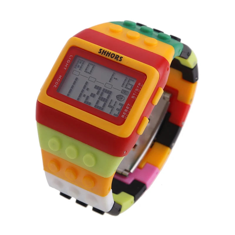 Relojes digitales LED modernos para niños, bloques de construcción coloridos, estilo unisex, deportivos, reloj de pulsera para hombre y mujer, regalo para niños