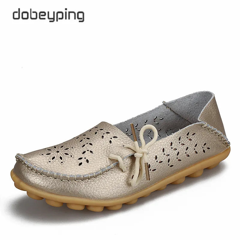 Women's Casual Shoes Genuine Leather Woman Loafers Slip-On Female Flats Moccasins Ladies Driving Shoe Cut-Outs Mother Footwear