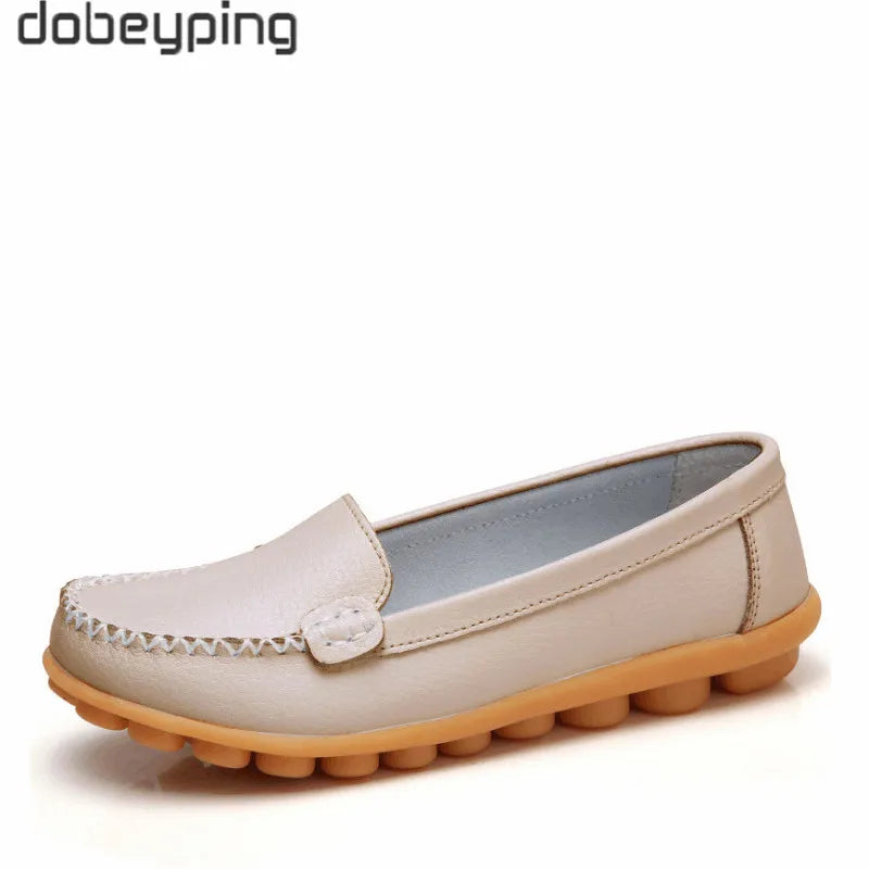 Dobeyping New Spring Autumn Shoes Woman Genuine Leather Women Flats Slip on Women Loafers Moccasins Female Shoe Plus Size 35-44