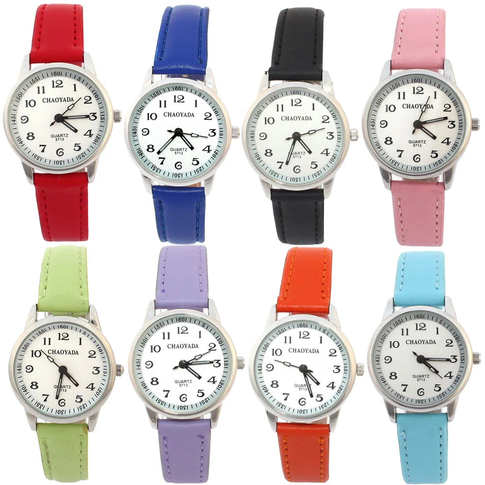 Reloj infantil Chaoyada para niña con correa de piel, reloj de cuarzo para estudiantes, ideal para aprender la hora, regalo casual de moda para niños.