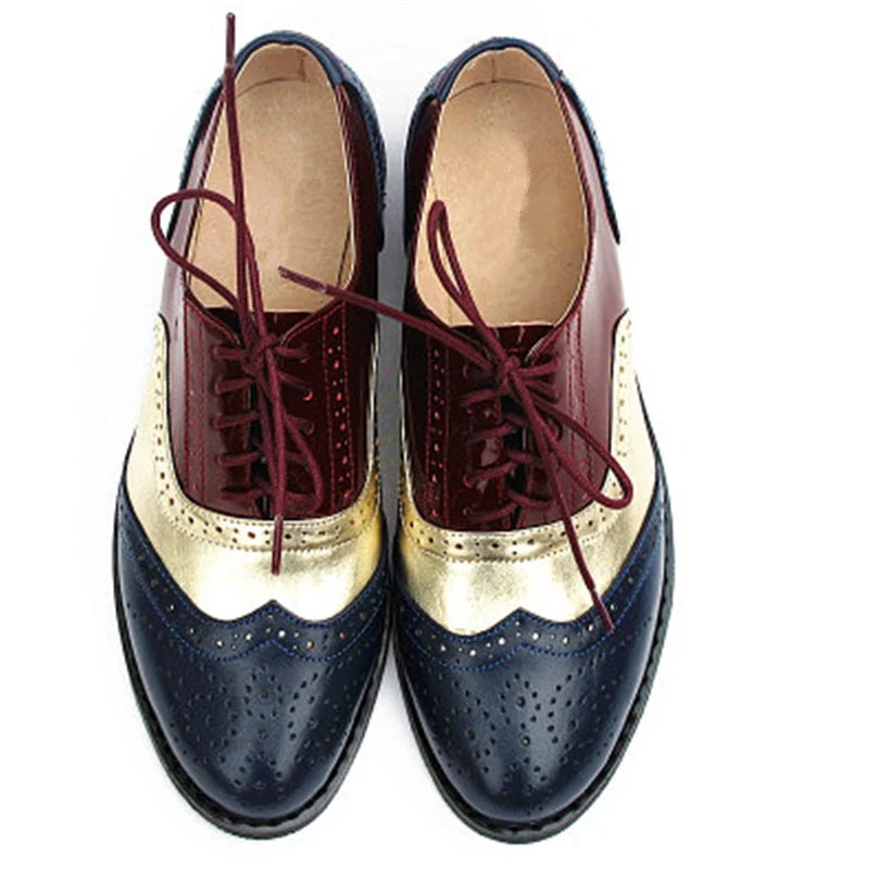Women's Genuine Natural Leather Oxfords Brogues Elegant Designer Shoes Woman Luxury Comfortable Casual Footwear Loafers