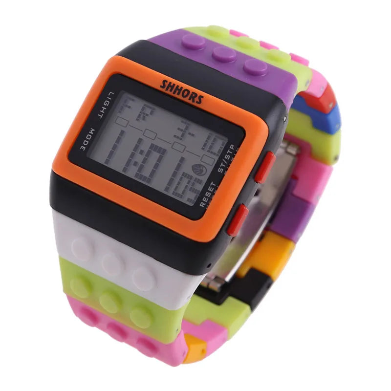 Reloj digital LED unisex, reloj tipo bloque de construcción para armar, reloj deportivo para niños, regalo de Navidad y Año Nuevo