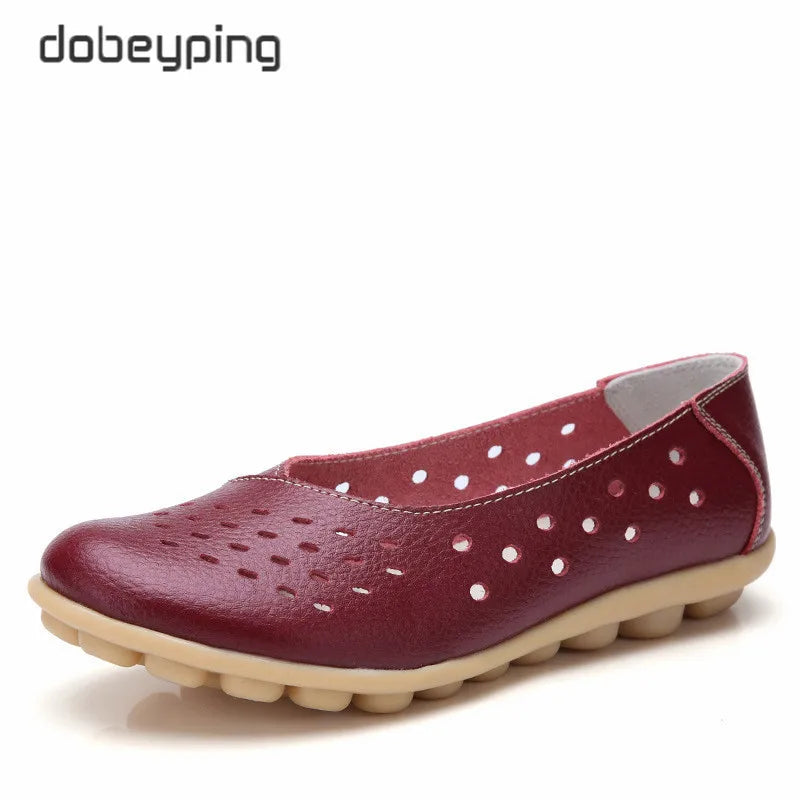 Dobeyping Genuine Leather Women Flats New Cut-Outs Summer Shoes Woman Hollow Women's Loafers Female Solid Shoe Large Size 35-44