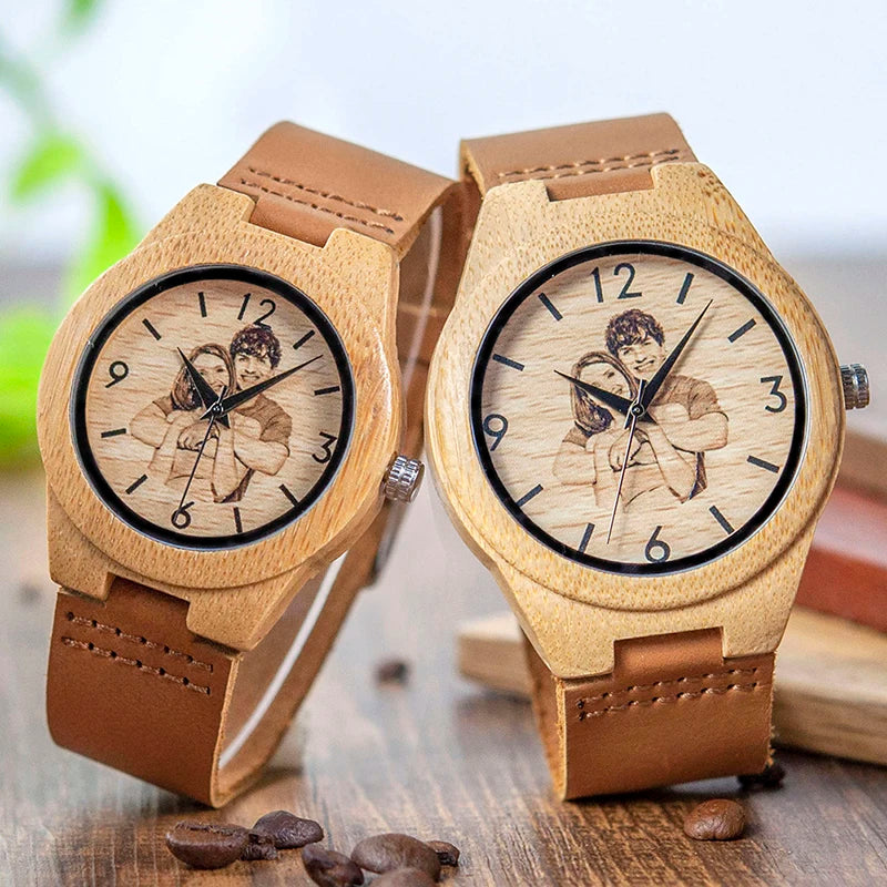Reloj de madera para hombre y mujer BOBO BIRD, regalo creativo con impresión UV de fotos personalizadas, regalo personalizado OEM