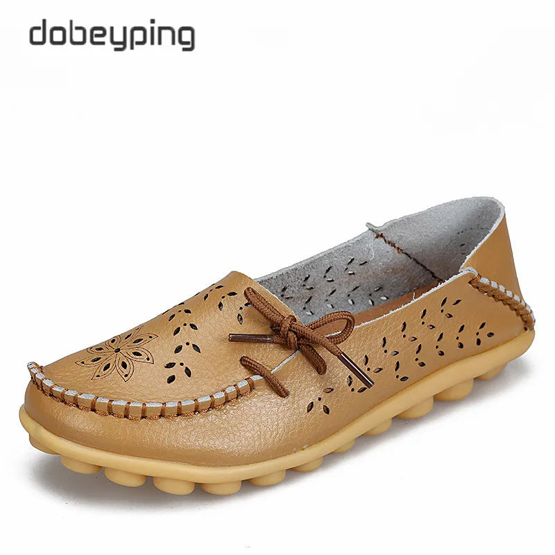 Women's Casual Shoes Genuine Leather Woman Loafers Slip-On Female Flats Moccasins Ladies Driving Shoe Cut-Outs Mother Footwear