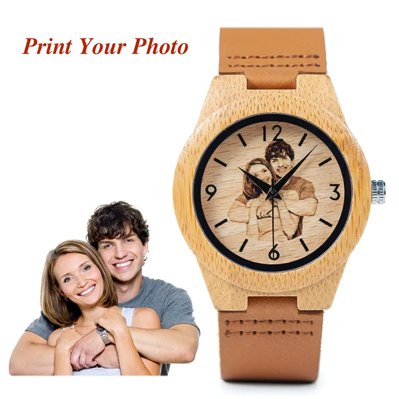 Reloj de madera para hombre y mujer BOBO BIRD, regalo creativo con impresión UV de fotos personalizadas, regalo personalizado OEM