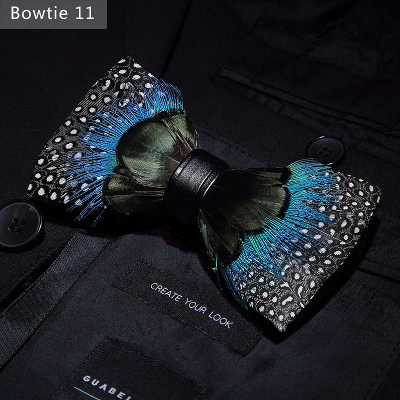 New Luxury Men Bow Tie Handmade Feather Bowtie Brooch Gift Box Set Party Wedding Man Accessories Father Day Gift