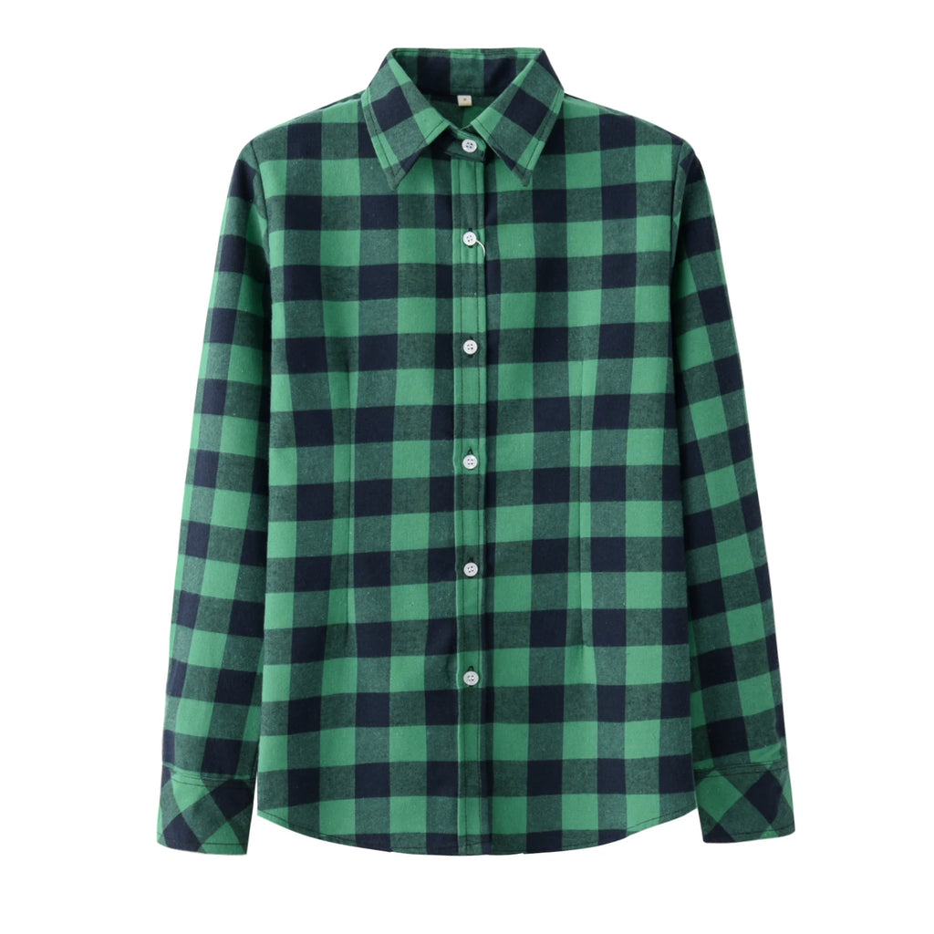 2024 Spring New Fashion Casual Lapel Plus Size Blouses Women Plaid Shirt Checks Flannel Shirts Female Long Sleeve Tops Blouse